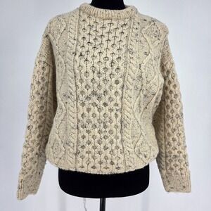 Kennedy Of Ardara Aran Cable Knit Sweater Small Cream 100% Wool Celtic Country